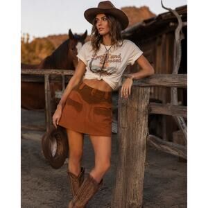 Lucky and Blessed Western Cognac Brown Mini Skirt Women’s Medium 28 Rodeo